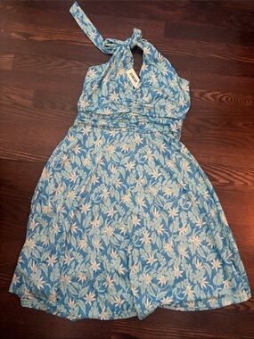 HUHOT Blue Floral Halter Sundress